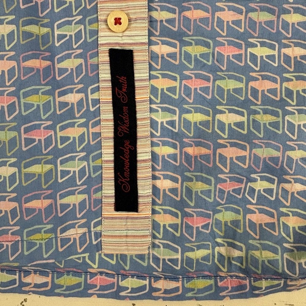 Robert Graham Geometric Shirt Mens L Blue Cotton Short Sleeve Button-Up Casual - Picture 7 of 9
